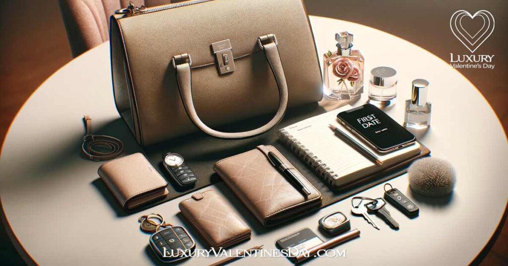 First Date Essentials: Stylish handbag with first date essentials | Luxury Valentine's Day