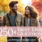 First Date Questions : Couple walking and talking in an autumn park. | Luxury Valentine's Day