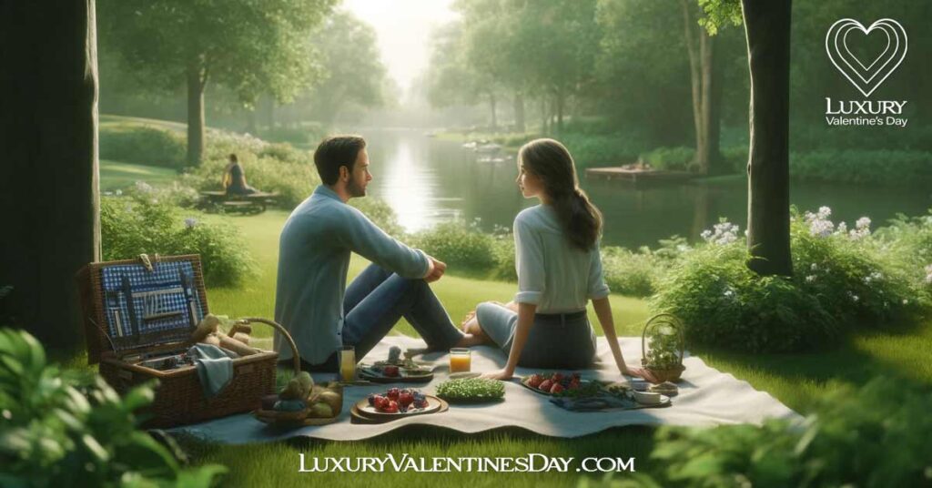 Get to Know You Questions for Dating : Couple having a picnic in a tranquil park. | Luxury Valentine's Day