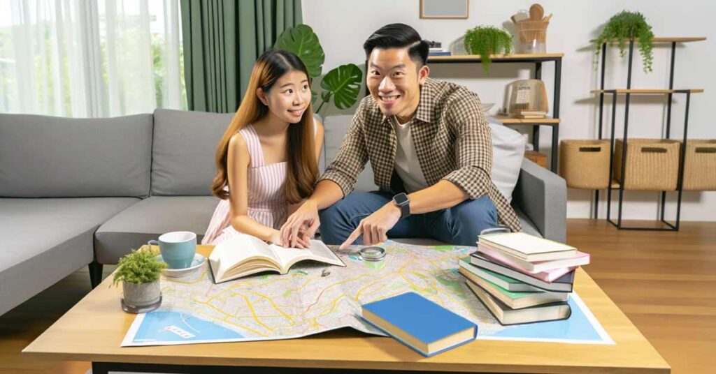 How To Plan Your Third Date : Couple planning third date with map and guidebooks | Luxury Valentine's Day