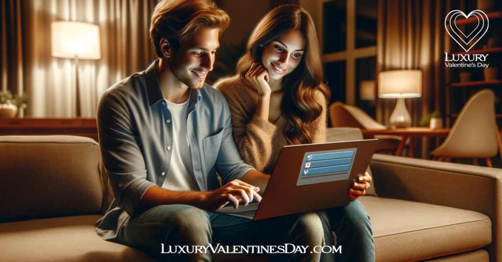 How to Plan a First Date: Couple planning first date over a laptop | Luxury Valentine's Day