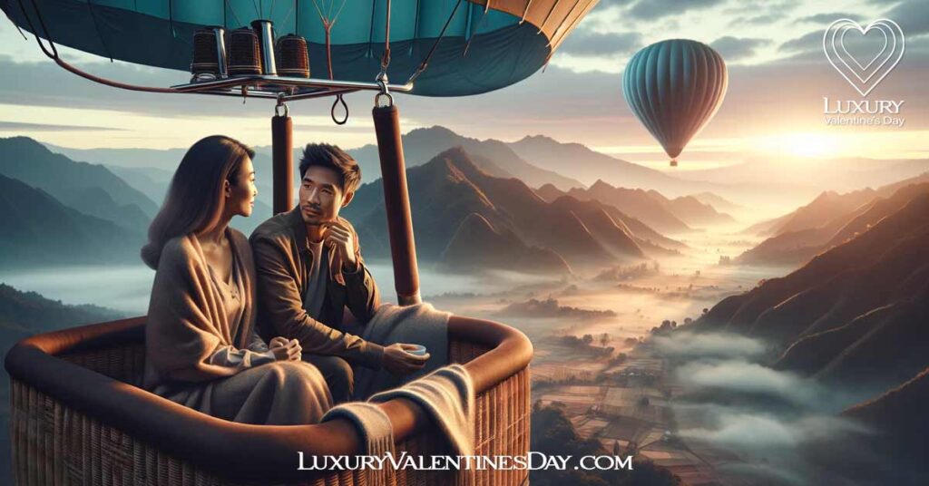Important Questions to Ask on a First Date : Couple enjoying a sunrise hot air balloon ride. | Luxury Valentine's Day