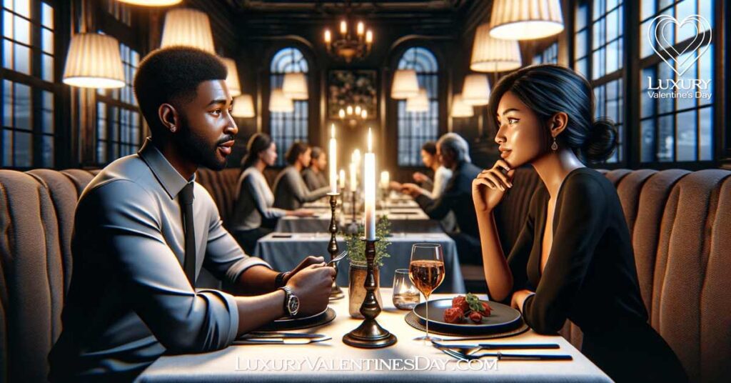 Interesting First Date Questions : Couple having a deep conversation over dinner. | Luxury Valentine's Day