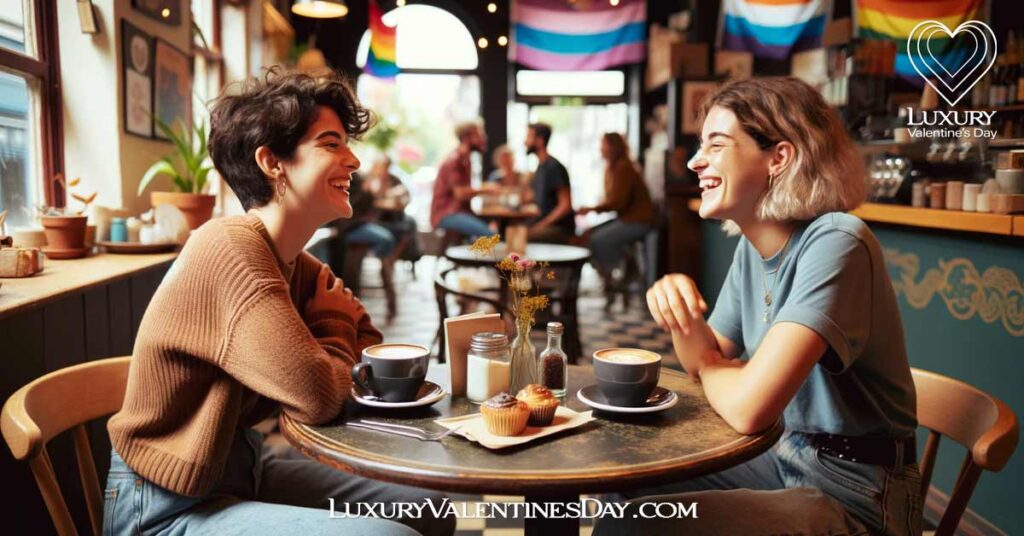 Lesbian and Gay Second Date Ideas : Two women on a date at a queer-owned café | Luxury Valentine's Day