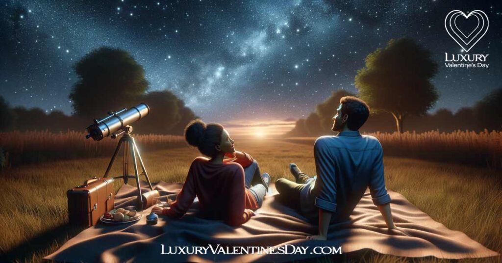 Personal Questions to Ask on a First Date : Couple discussing personal topics while stargazing. | Luxury Valentine's Day