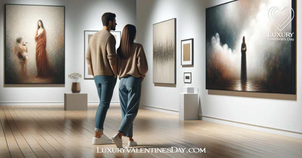 Places to Go for a Second Date : Couple exploring an art gallery | Luxury Valentine's Day