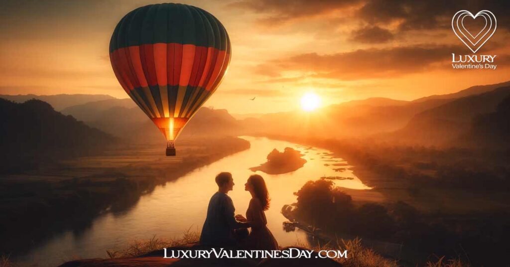 Romantic Second Date Ideas : Couple in a hot air balloon ride at sunset | Luxury Valentine's Day