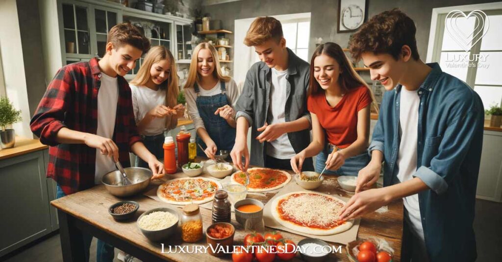 Second Date Ideas for Teens & Teenagers : Teenagers making their own pizzas during a DIY pizza night | Luxury Valentine's Day