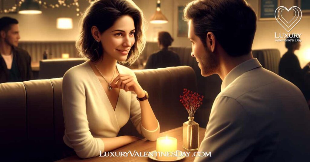 Body Language Basics : First date at indoor restaurant, illustrating body language cues of nervousness and attentiveness. | Luxury Valentine's Day