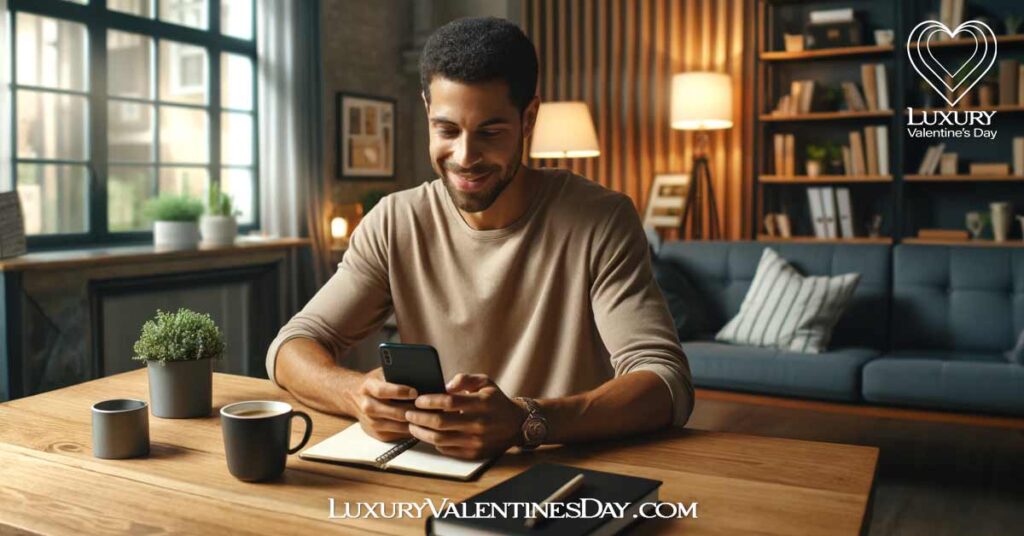 How to Follow up After a First Date for Men : Mixed-race man writing a follow-up message on his phone at a home office. | Luxury Valentine's Day
