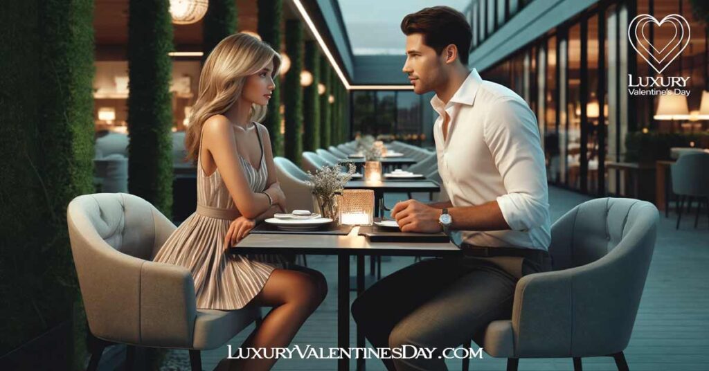 What To Wear on a First Date : Young couple at an upscale outdoor café on first date | Luxury Valentine's Day