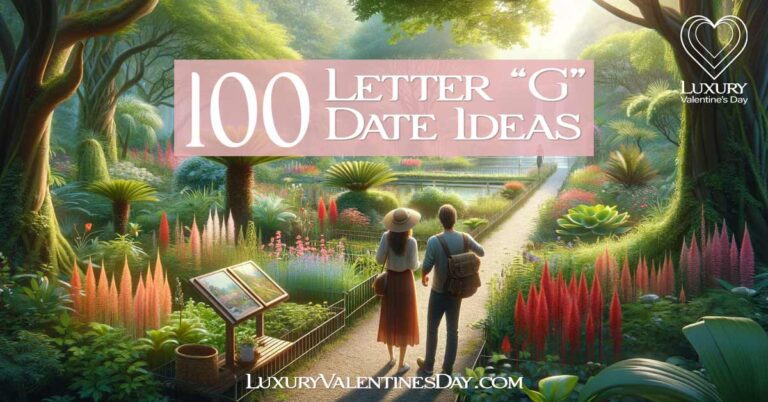 Alphabet Date Ideas Beginning with Letter G : Couple exploring a beautiful botanical garden on a guided tour | Luxury Valentine's Day
