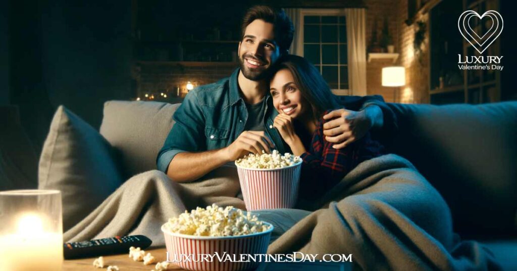 Alphabet Date Ideas Beginning with Letter M : Couple enjoying a movie marathon at home | Luxury Valentine's Day