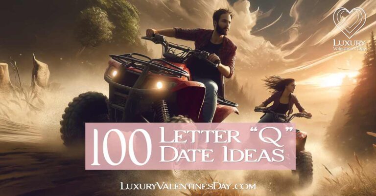 Alphabet Date Ideas Beginning with Letter Q : Couple riding quad bikes on a rugged trail | Luxury Valentine's Day