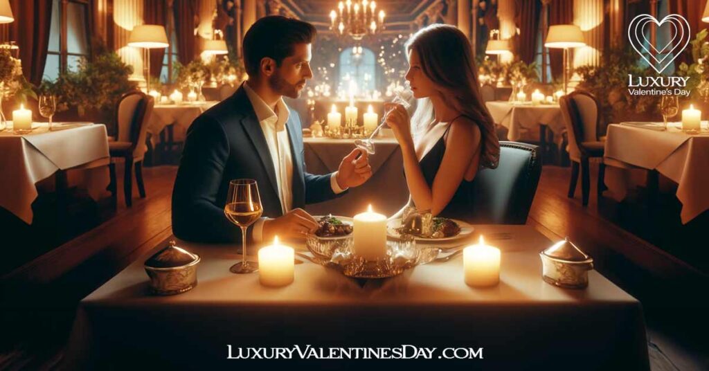 Alphabet Date Ideas Beginning with Letter R : Couple having a romantic dinner at a fancy restaurant | Luxury Valentine's Day