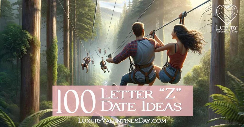 Alphabet Date Ideas Beginning with Letter Z : Couple zip-lining through the forest | Luxury Valentine's Day