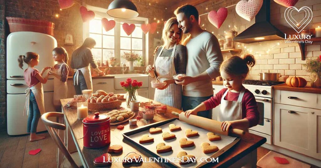 Alternative Valentines Day Celebrations Austria : Family celebrating Valentine's Day by baking heart-shaped cookies in Austria. | Luxury Valentine's Day