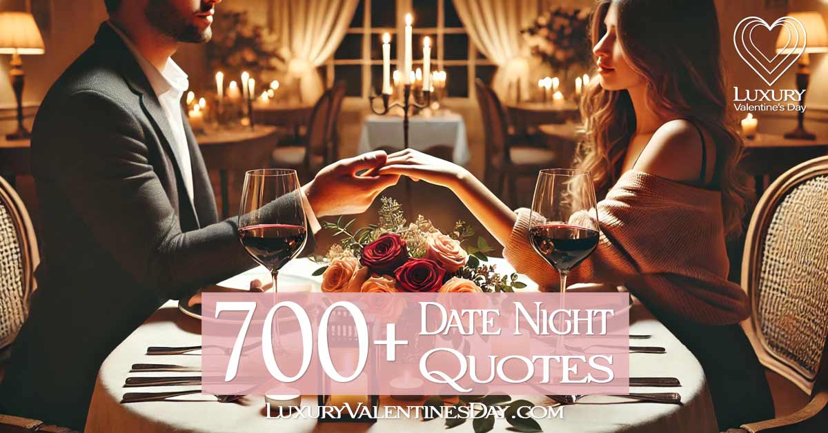 Date Night Quotes and Captions : Romantic dinner date with couple holding hands | Luxury Valentine's Day
