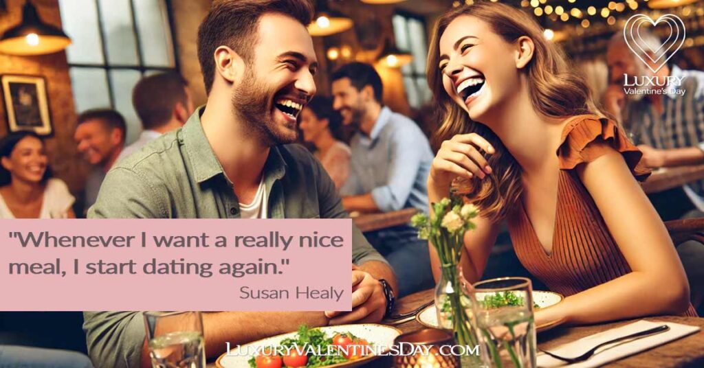 Dating Funny Quotes : Couple laughing at a restaurant on a first date | Luxury Valentine's Day