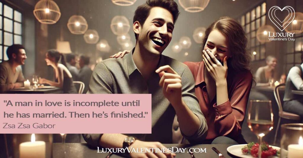 Funny Dating Quotes for Him : Man on a date telling a joke, making his date laugh | Luxury Valentine's Day