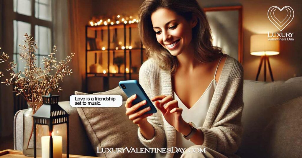 How to Use Dating Quotes : Woman updating her dating profile with a romantic quote on her smartphone | Luxury Valentine's Day