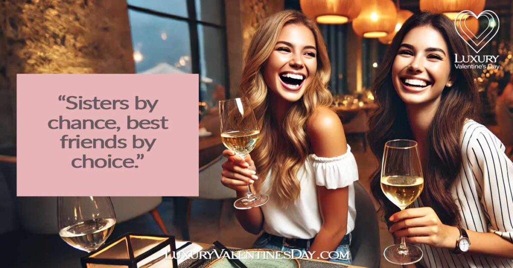 Sister Date Night Captions : Two sisters enjoying a night out at a trendy restaurant | Luxury Valentine's Day