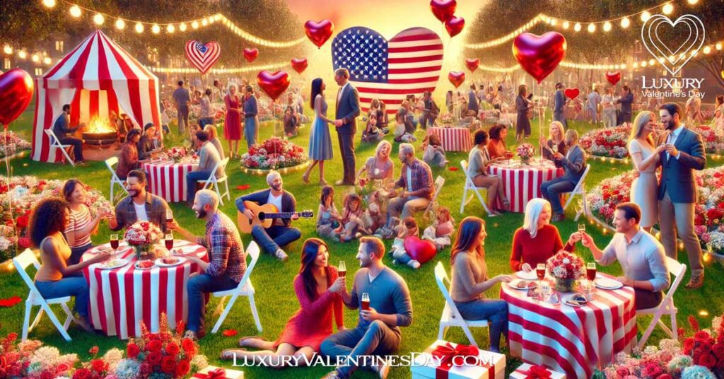 Celebrating Love in America : Diverse group of people celebrating Valentine's Day in America at a park | Luxury Valentine's Day