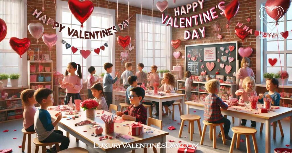 Celebrating Valentine's Day in Different Ways : Children celebrating Valentine's Day at school with crafts and decorations | Luxury Valentine's Day