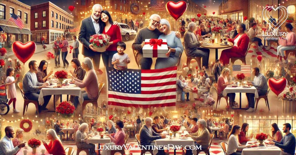 Cultural Influences and Traditions Valentine's Day in the USA : Diverse group of people celebrating Valentine's Day in the USA | Luxury Valentine's Day