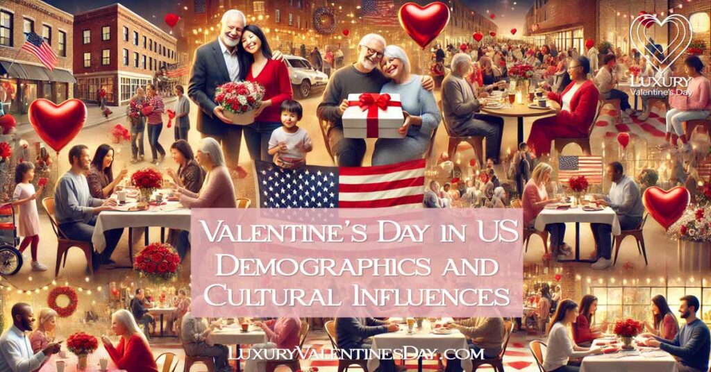 Cultural Influences and Traditions Valentine's Day in the USA : Diverse group of people celebrating Valentine's Day in the USA | Luxury Valentine's Day