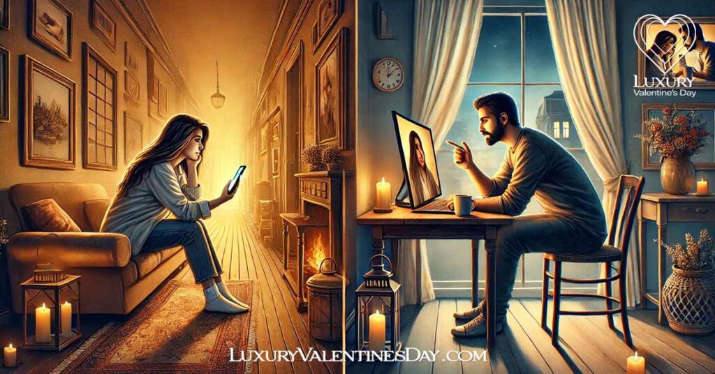 Long Distance Relationships Quotes : Couple connecting through a video call in separate locations. | Luxury Valentine's Day