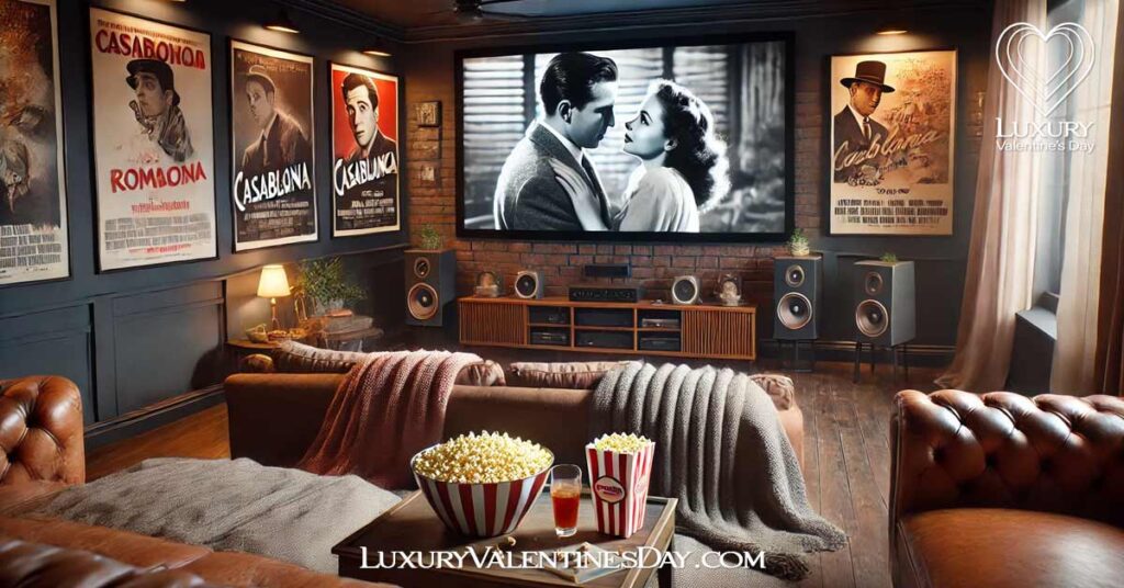 Pop Culture Quotes from Movies TV Shows or Music : Home theatre with a classic romantic movie scene on the screen | Luxury Valentine's Day