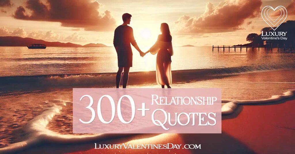 Relationship Quotes : A couple holding hands on a beach at sunset, silhouetted by a glowing sky | Luxury Valentine's Day