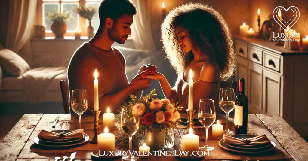 Relationship Quotes for Celebrating Loves Special Moments : Mixed-race couple celebrating their anniversary with a candlelit dinner | Luxury Valentine's Day