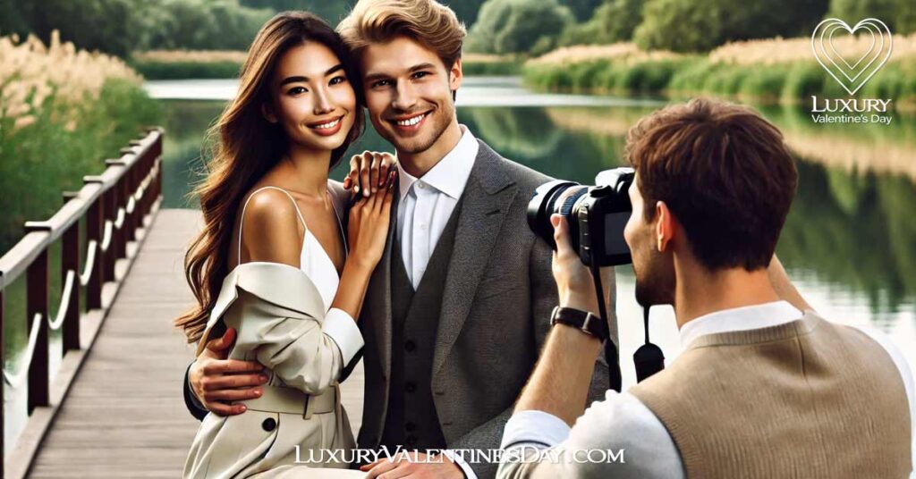 Luxury Valentine's Day Personalised Services : Mixed-race couple enjoying a luxury outdoor photography session | Luxury Valentine's Day