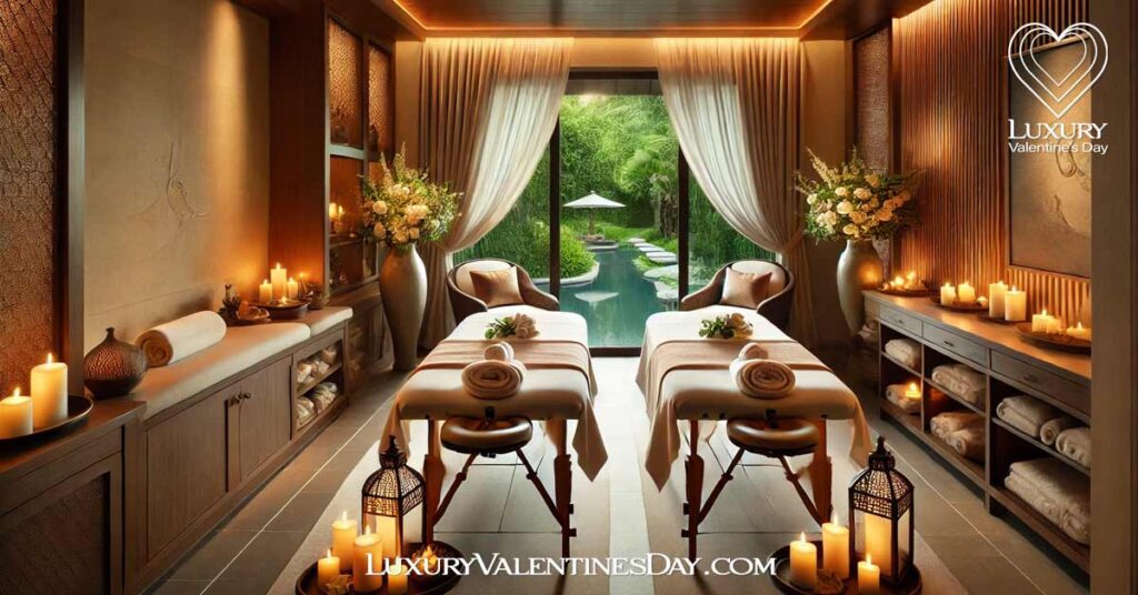 Luxury Valentines Spa and Wellness Treatments : Luxurious couples spa suite with two massage tables and garden view | Luxury Valentine's Day