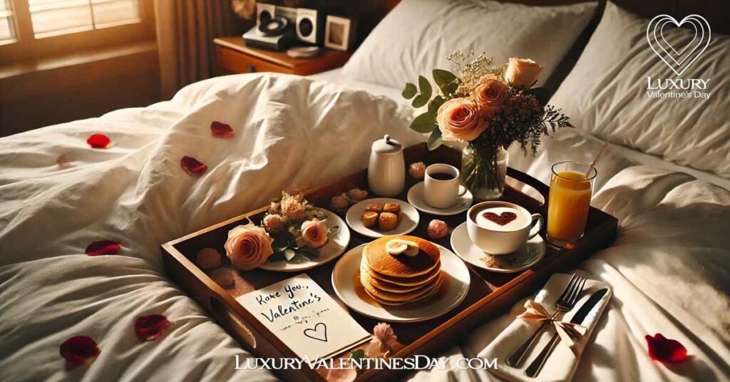 Making Valentines a Full Day Celebration : Couple waking up to breakfast in bed on Valentine's Day morning | Luxury Valentine's Day