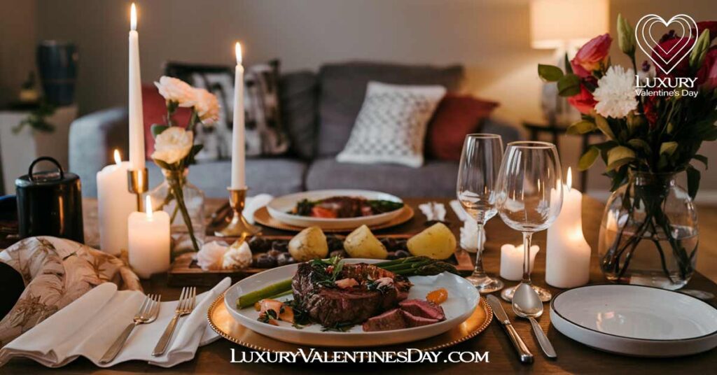 Choose Your Valentine's Day Celebration Style : Home dinner table set for a romantic Valentine's meal with candles and wine | Luxury Valentine's Day