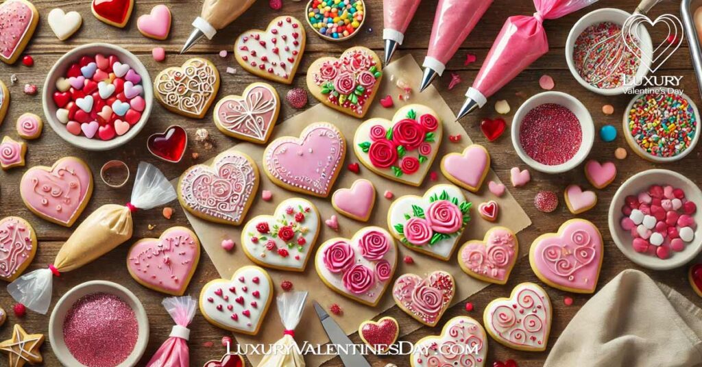 Decorating Ideas for Valentine's Day Cookies : Valentine's Day cookie decorating station with cookies and tools | Luxury Valentine's Day