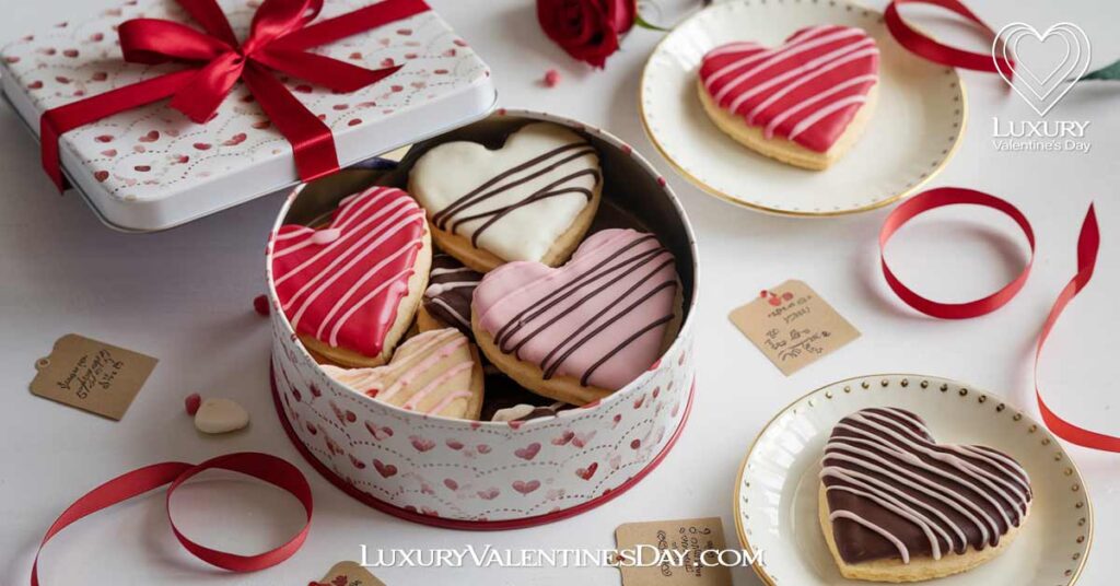 Decorating and Presentation Ideas For Butter Biscuits for Valentines : Butter biscuits packed in a decorative tin for Valentine's Day gifting. | Luxury Valentine's Day