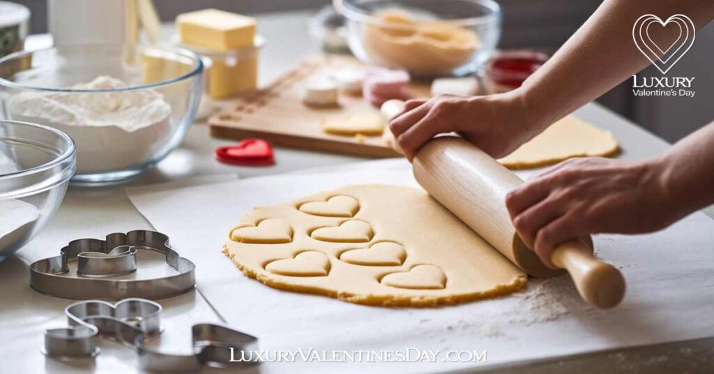 Expert Tips for Baking Perfect Valentine's Day Cookies : Rolling out cookie dough with heart-shaped cutters for Valentine's cookies | Luxury Valentine's Day