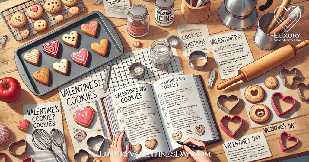 FAQs Valentine's Day Cookies : Baker consulting a cookbook with notes about Valentine's Day cookies | Luxury Valentine's Day