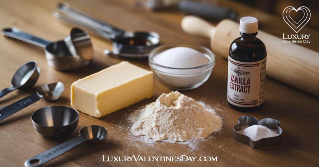 Ingredients For Butter Cookies : Ingredients for butter cookies arranged on a kitchen countertop. | Luxury Valentine's Day