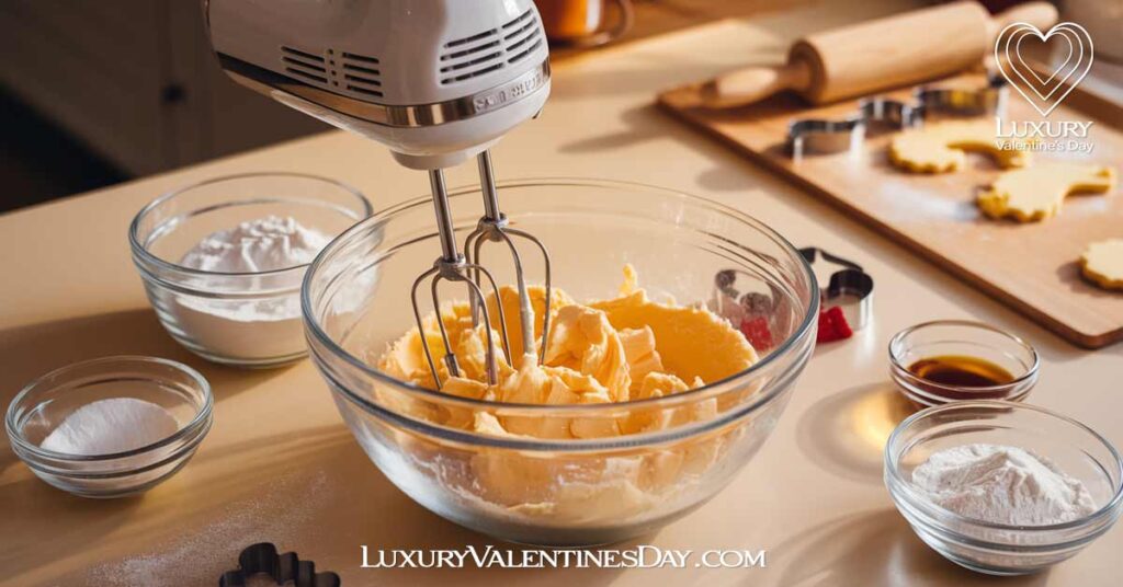 Step by Step Guide To Bake Butter Cookies : Creaming butter and sugar with a hand mixer while preparing butter cookies. | Luxury Valentine's Day