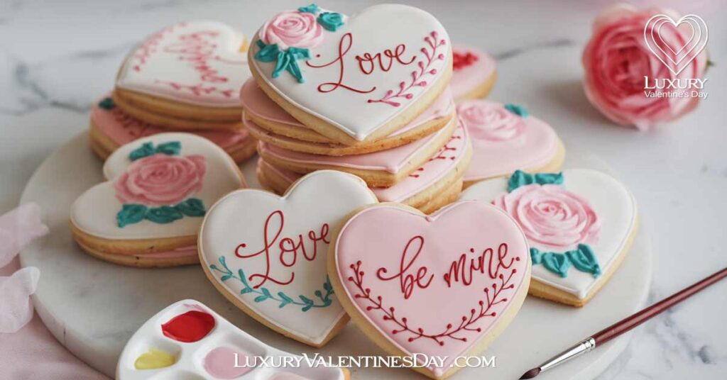 Cookies Decorated with Hand-Painted Designs | Luxury Valentine's Day