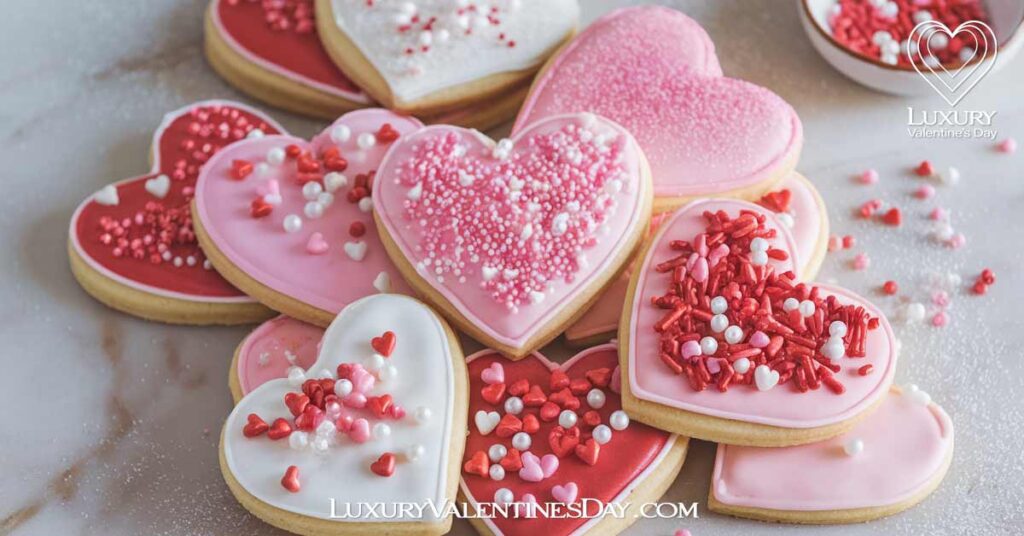 Cookies Decorated with Sprinkles and Pearls | Luxury Valentine's Day