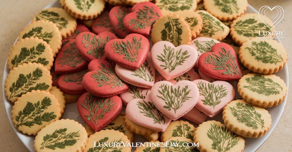 Pressed Herb Decorated Cookie Ideas | Luxury Valentine's Day