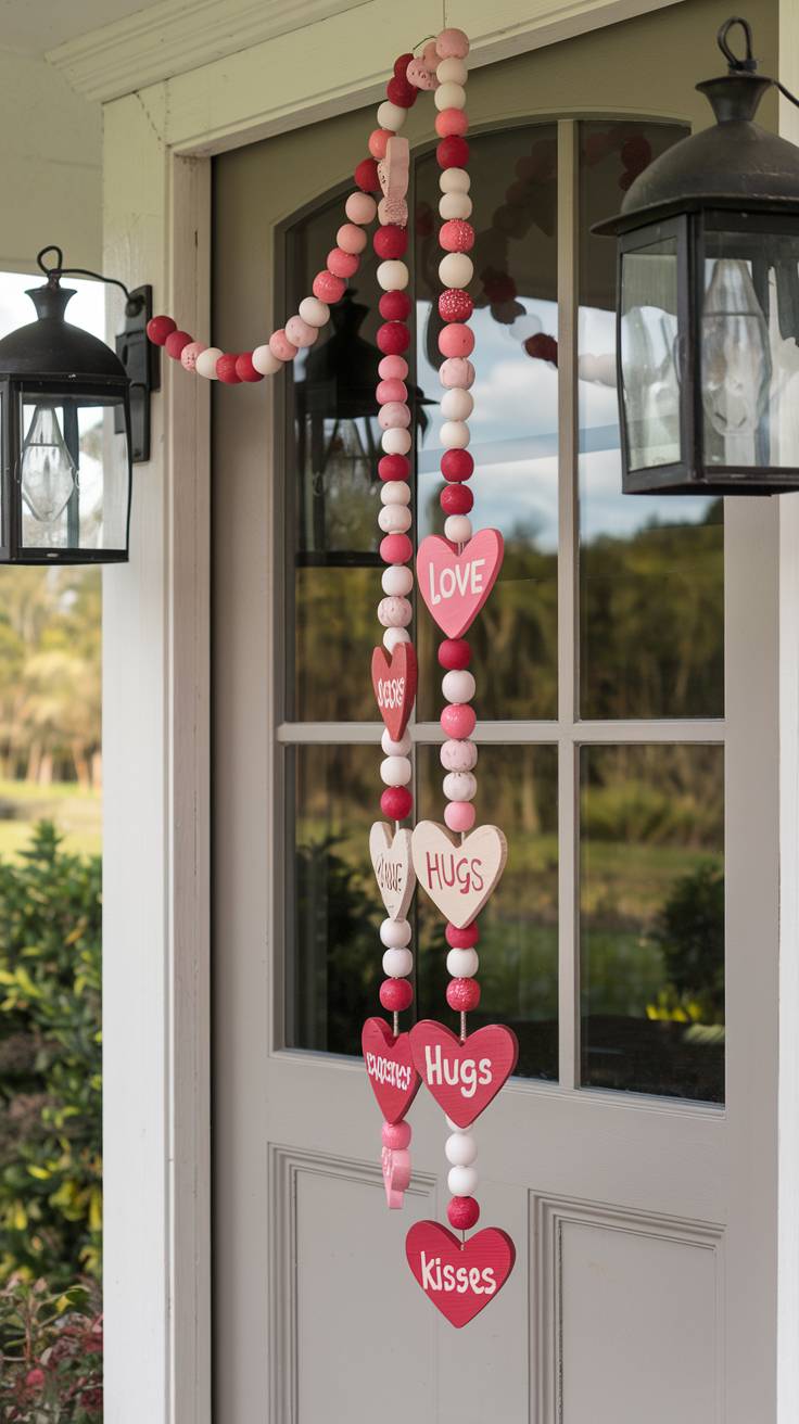 Beaded Garland with Painted Wooden Hearts