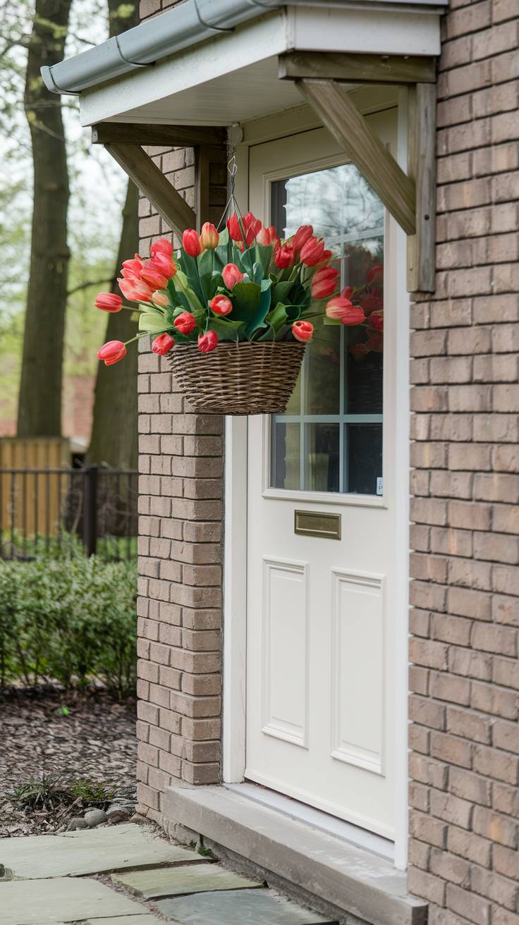 Door Basket Filled with Faux Red Tulips