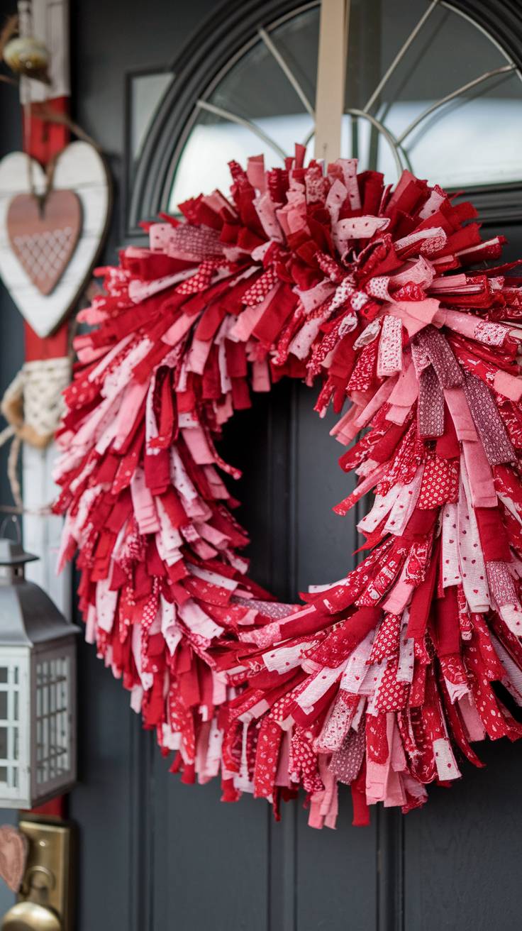 Fabric Scrap Wreath in Valentine-Themed Prints